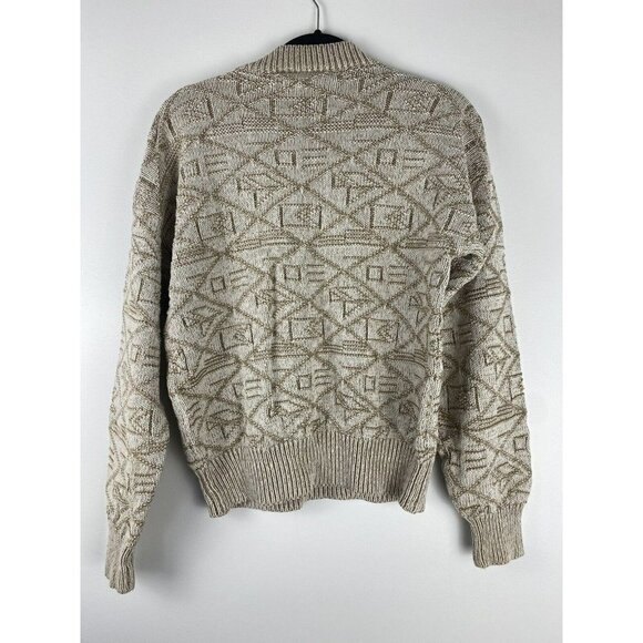 Vintage 3D Knit Grandpa/Dad Sweater 80s/90s Beige Tan Oversized Small S - Picture 2 of 5